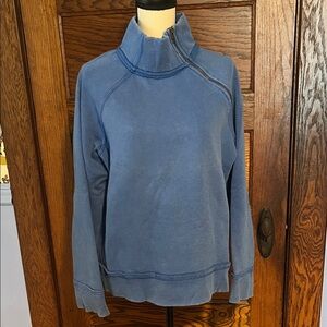We The Free Washed Blue Zip Neck Pullover